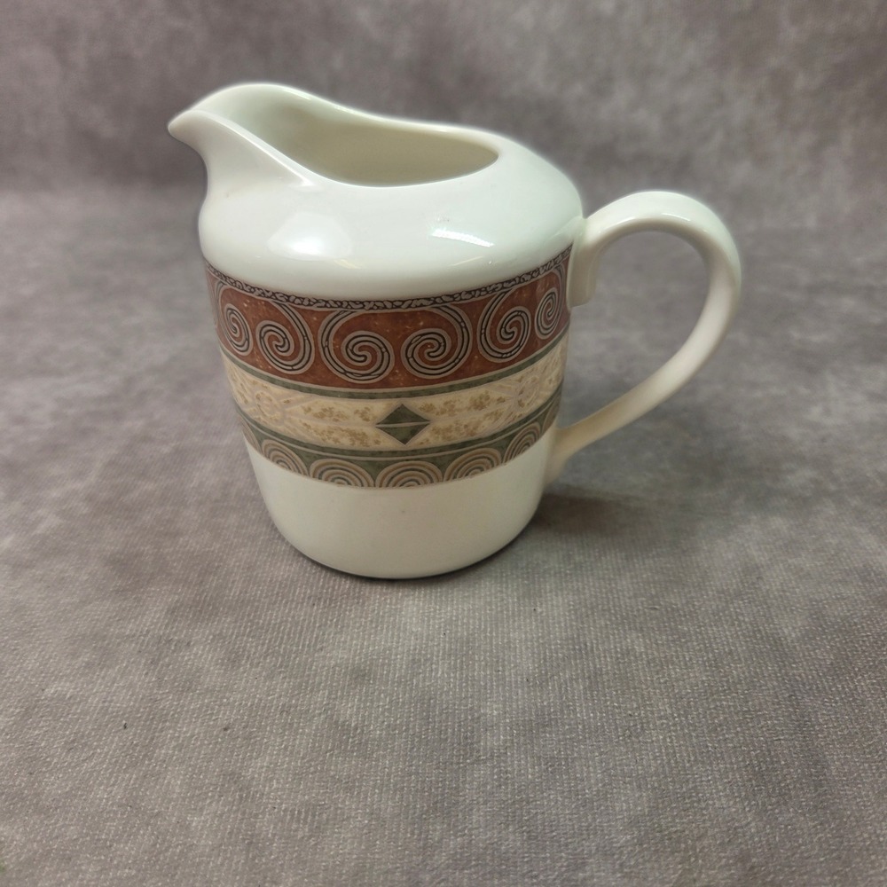 Epoch by Noritake Cream Pitcher White Stoneware Spiral Geometric Band Indonesia
